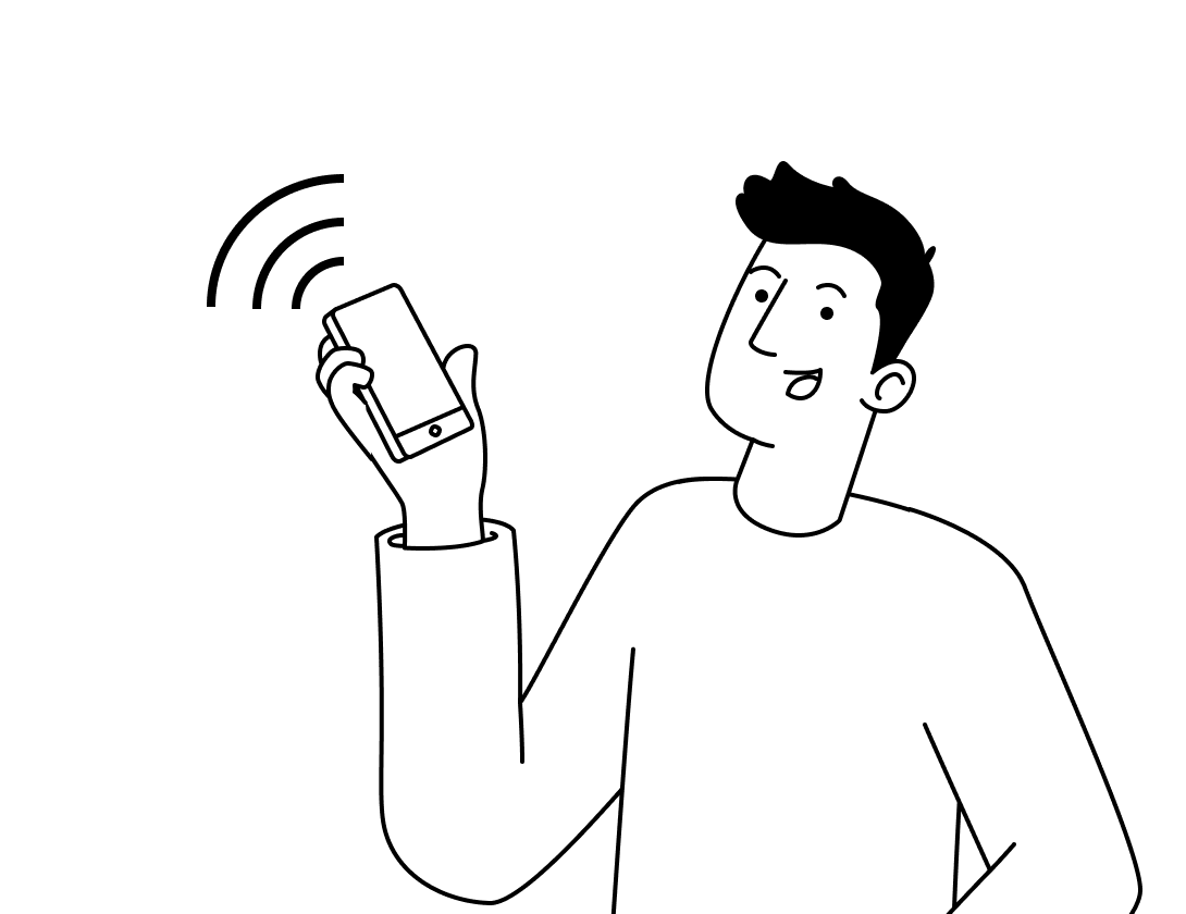 Man holding phone illustrating business laundry solutions and convenience.