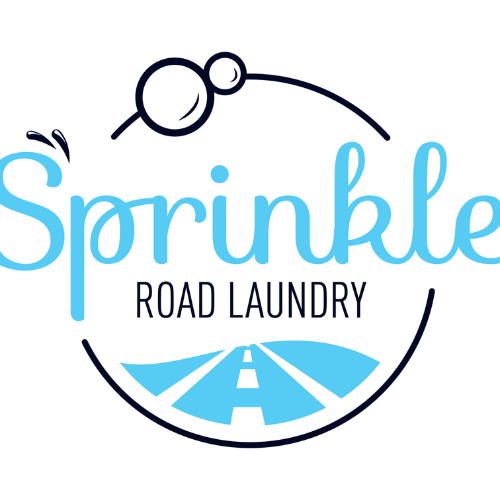 Sprinkle Laundry logo featuring laundry basket and road imagery, representing laundry services and U-Haul rentals.